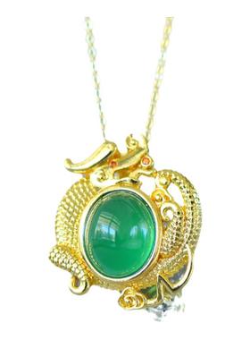 古法鎏金镶嵌天然冰种帝王绿玉髓祥龙吊坠玛瑙项链配证书礼盒链子