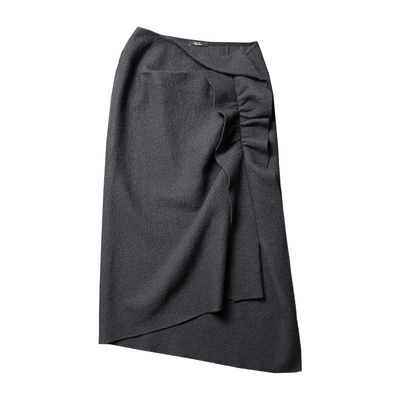 TANG TOWN 自制 重磅限量 设计感强缩羊毛不规则荷叶边小开衩半裙