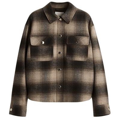 HM女装短外套冬季法式格纹大廓形格子衬衣式夹克 1284765