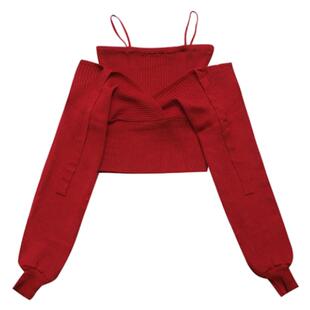 网红抖音直播衣服女款主播服装上镜性感露肩一字领长袖针织衫上衣