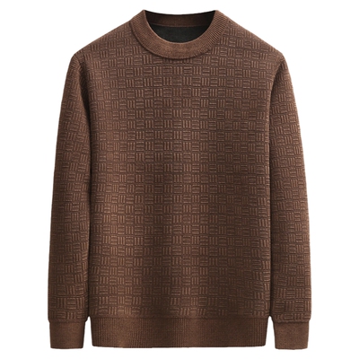 爸爸圆领棋盘格加绒针织衫