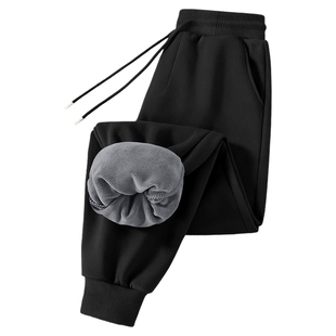 班尼路S&K秋冬加绒休闲裤子男束脚卫裤保暖黑色直筒青少年运动裤