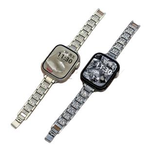 适用AppleWatch闪钻表带小蛮腰三株S10苹果手表金属镶钻电镀表带iwatchS9/8/7/6新款高级感气质细款SE代女夏
