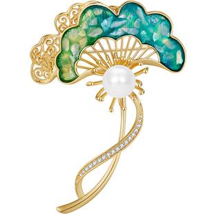 JAY新中式银杏螺钿胸针高级感轻奢配饰西装胸花别针长辈妈妈礼物