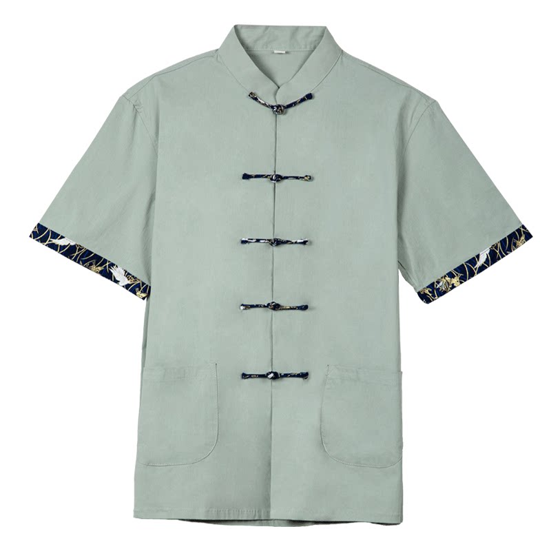 青年潮牌立领爸爸居士服短袖上衣