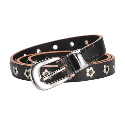 棕色真皮复古做旧银扣简约腰带