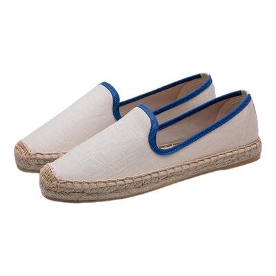 Soludos正品现货女平底草编渔夫单鞋帆布休闲透气百搭软底一脚蹬