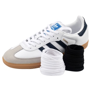 适配阿迪Samba德训鞋男女款纯棉复古扁平鞋带绳白色黑色 原装品质