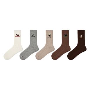 文艺复兴新款秋季女袜纯色棉袜卡通刺绣透气中筒袜子春秋款堆堆袜