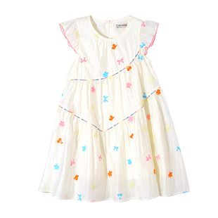 女童连衣裙2026新款夏季儿童超好看白色飞袖公主裙女大童绣花裙子