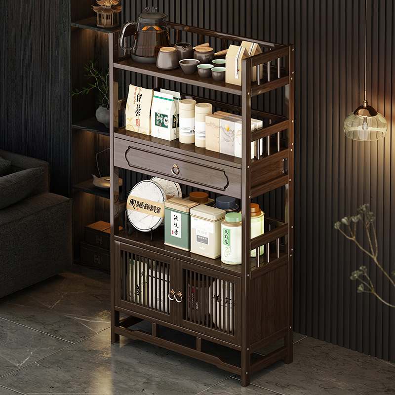 新中式储物茶水柜加厚茶具大容量加固边茶台茶桌柜分层古玩置物架