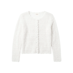 Lorene羊绒针织衫女镂空法式复古百分百山羊绒毛衣圆领开衫春款