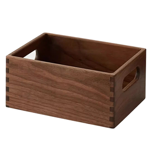 黑胡桃实木收纳筐家用桌面收纳盒储物盒零食杂物化妆品小型整理盒