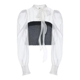 【金亚荣同款】lefame拉飞姆2025冬季假两件蝴蝶结飘带拼接针织