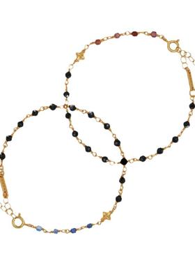 四叶草蓝晶石榴石925银镀金手链