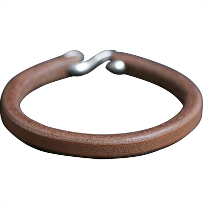 一休老银匠手工制作银钩皮手环