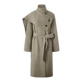 DIANA VEVINA25秋冬可拆卸围巾大衣毛呢外套直筒型中长款通勤时尚