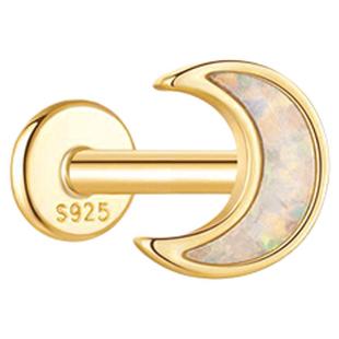 925镀18K金 蛋白石月亮平底耳钉 轻奢穿刺钉 全耳通用 无镍防敏