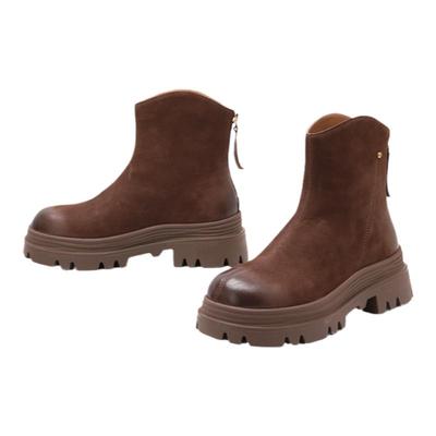 百思图冬季商场新款气质法式骑士短靴羊皮靴女马丁靴ULU05DD4