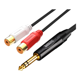 秋叶原6.5转双莲花母一分二左右双声道TRS6.35大三芯转换2RCA母头音频线调音台功放钢琴音箱AV连接线延长线