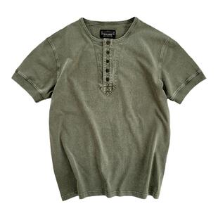 西里布拔染亨利领半袖T恤衫咔叽复古休闲小众新品 原创设计非rrl
