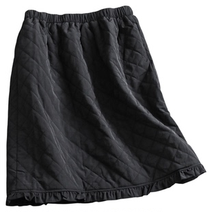 菱格绗缝夹棉加厚木耳边小个子a字裙25冬季新款中裙半身裙女M835