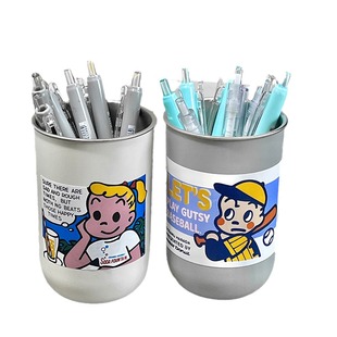 男孩女孩款桌面笔筒大容量简约卡通少女心不锈钢笔筒高颜值收纳桶