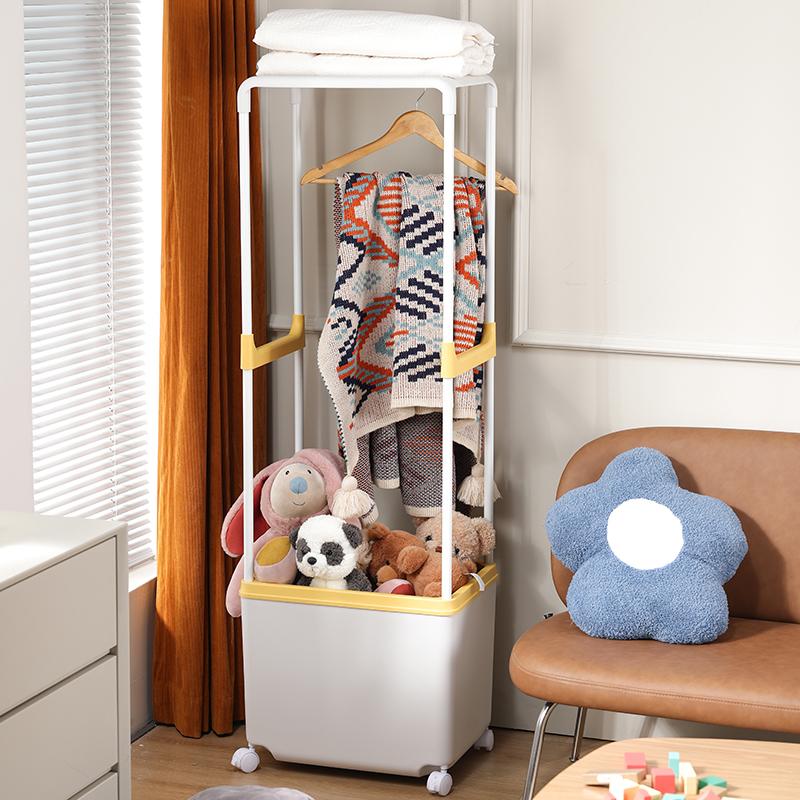 衣架落地卧室家用简易临时放衣服挂包架子可移动脏衣篮一体次净衣