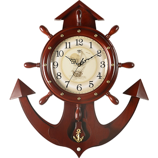 汉时船锚挂钟钟表客厅家用时钟创意欧式装饰静音木质船舵挂钟HP40