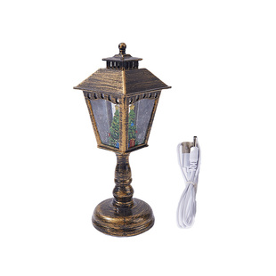 圣诞节装饰品发光注水六角台灯摆件迷你路灯小夜灯创意道具礼物