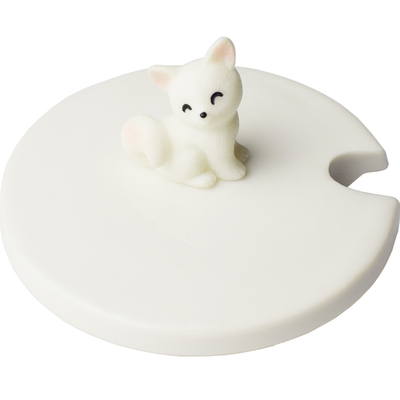 白色陶瓷杯盖可爱卡通公仔防尘