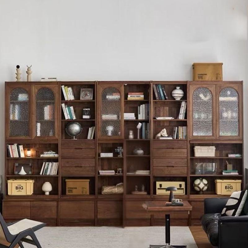 北美黑胡桃木满墙书柜书架北欧简约客厅组合家用带卡座储物展示柜