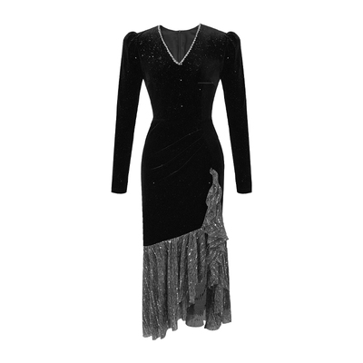 丝绒拼接设计感小众连衣裙