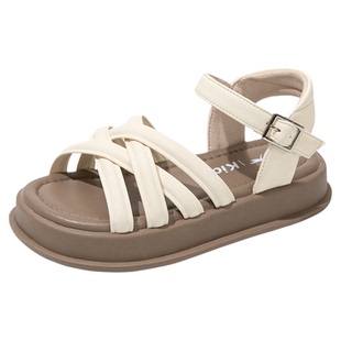 红蜻蜓女童鞋黑色儿童罗马凉鞋女孩2025新款夏季夏款大童公主软底