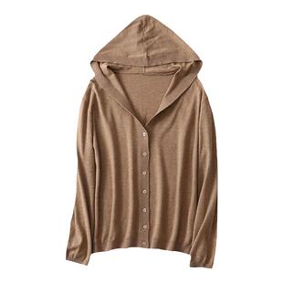 丝质连帽开衫真丝羊绒混纺宽松卫衣女长袖毛衣薄款黑色弹力针织衫