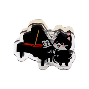 黑猫乐器演奏夹子亚克力透明钢琴吉他谱夹可爱卡通便条萌趣收纳夹