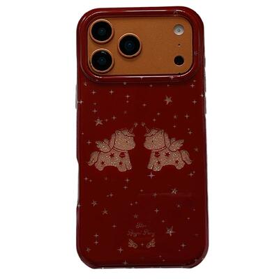 红色闪粉小马适用苹果手机壳