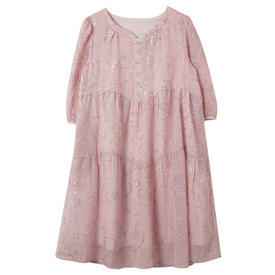 宝诗黎圆领亮片短袖连衣裙