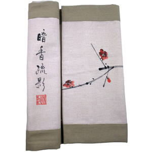 秋鸿牌古琴通用桌旗盖布仿古设计风格亚麻面料手绘中国风禅意茶席