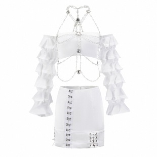 自制女团aespa金冬天同款钻石女神珠链配饰背心荷叶边手套演出服