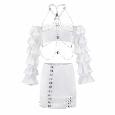 自制女团aespa金冬天同款钻石女神珠链配饰背心荷叶边手套演出服