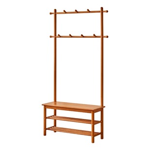 实木换鞋凳一体挂衣架入户门口鞋架玄关可坐鞋柜衣帽架家用穿鞋凳