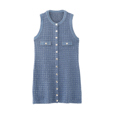 法式小香风针织亮片连衣裙