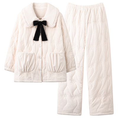 猫人三层夹棉女士睡衣女冬季加厚