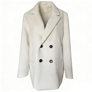 KMZD 悉尼日记 白色毛呢外套女春秋羊毛加厚双排扣中长款宽松大衣