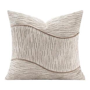 高端设计现代简约轻奢样板间米灰雪尼尔侘寂风沙发抱枕定制靠背垫