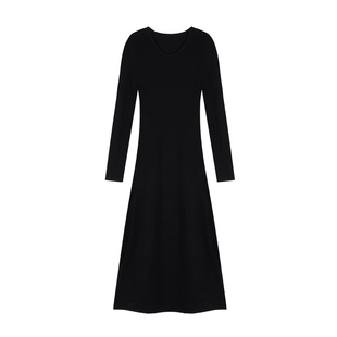 Maven Lin勾勒雅意 气质U领长袖针织连衣裙女垂感修身a字打底长裙