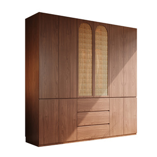 中古风定制藤编衣柜储物柜家用卧室新款分段式隐藏拉手实木收纳柜