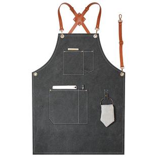 餐饮防水牛仔围裙厨房专用咖啡烘焙女帆布男士背带工作服定制logo