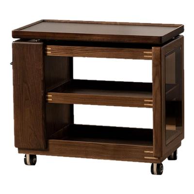 黑胡桃木实木可移动桌面升降带轮